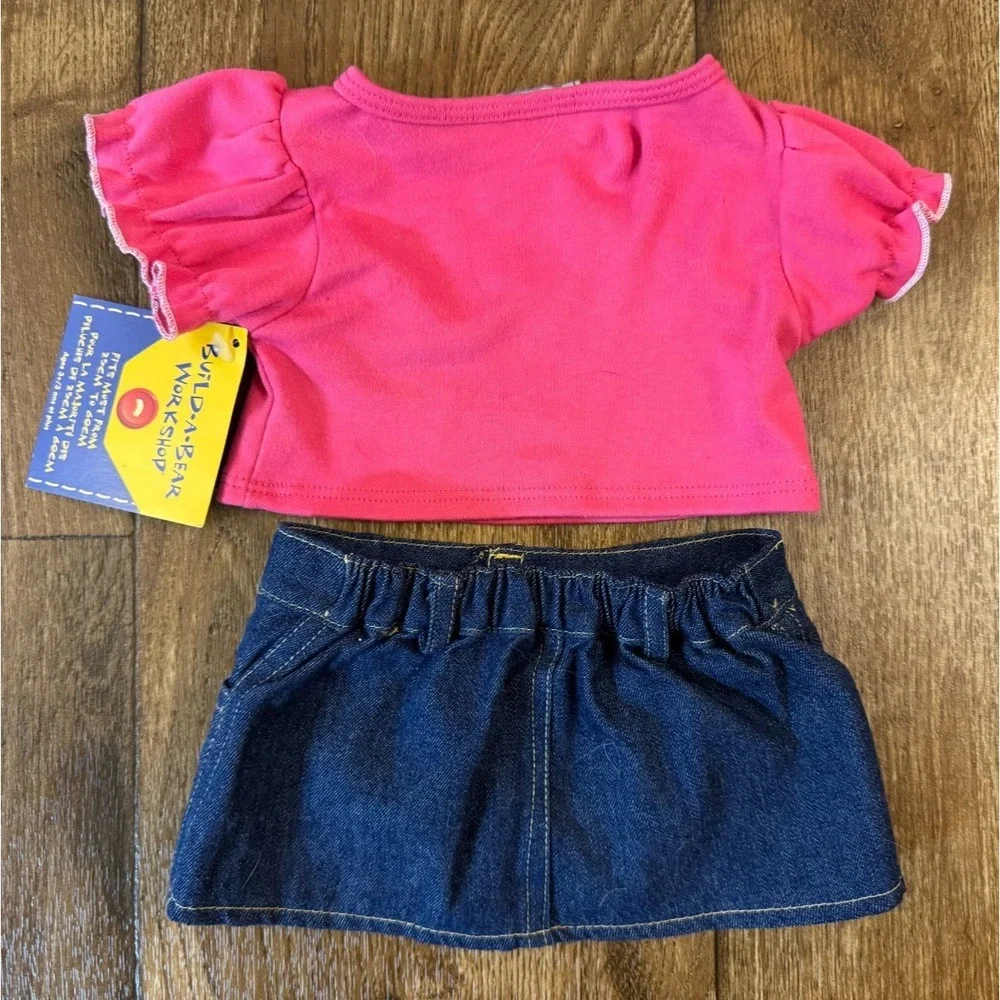 Build A Bear BABW Outfit Clothes London Shirt Denim Skirt Jewels Pink‎ Lot Plush